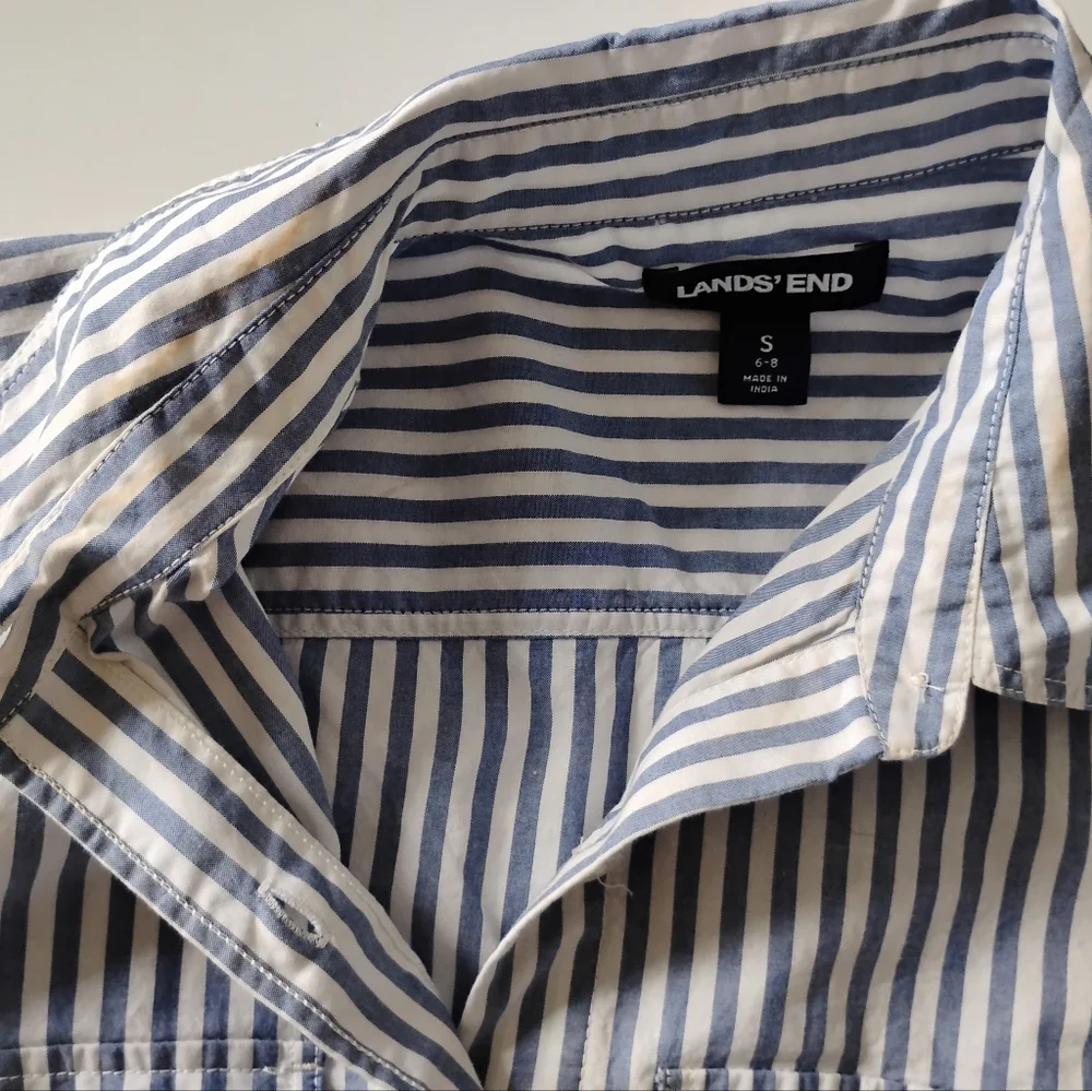 Lands' End Classic Cotton Shirt Dress Ombre Blue Stripe Preppy Size Small - Picture 14 of 17